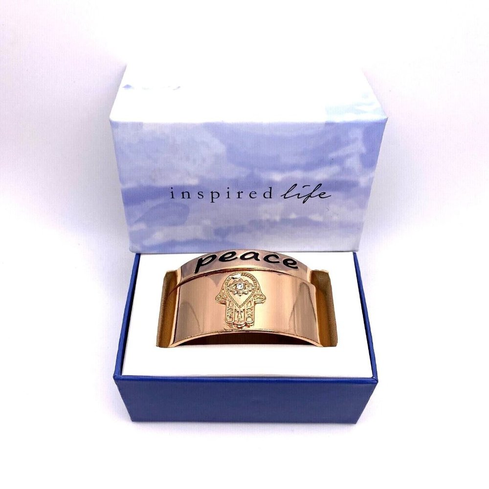 Inspired Life 2-Piece "Peace" Rose Gold Open Cuff Bracelet Set